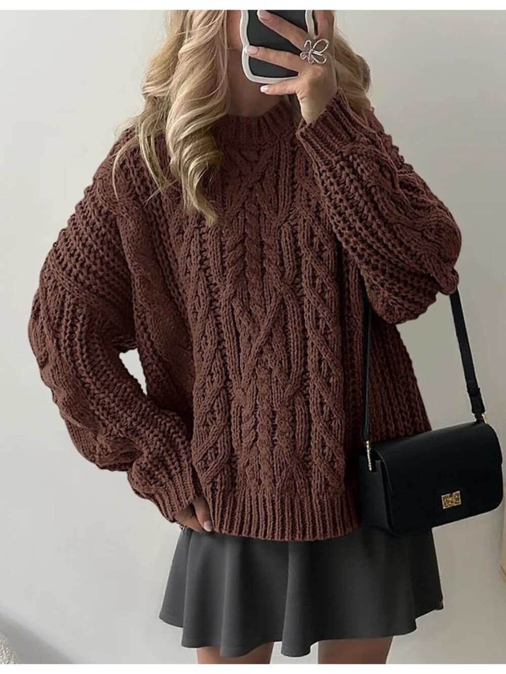 Women's Coffee Cozy Long Sleeve Loose Fitting Classic Crew Neck Fall Sweaters - Picture 2 of 6